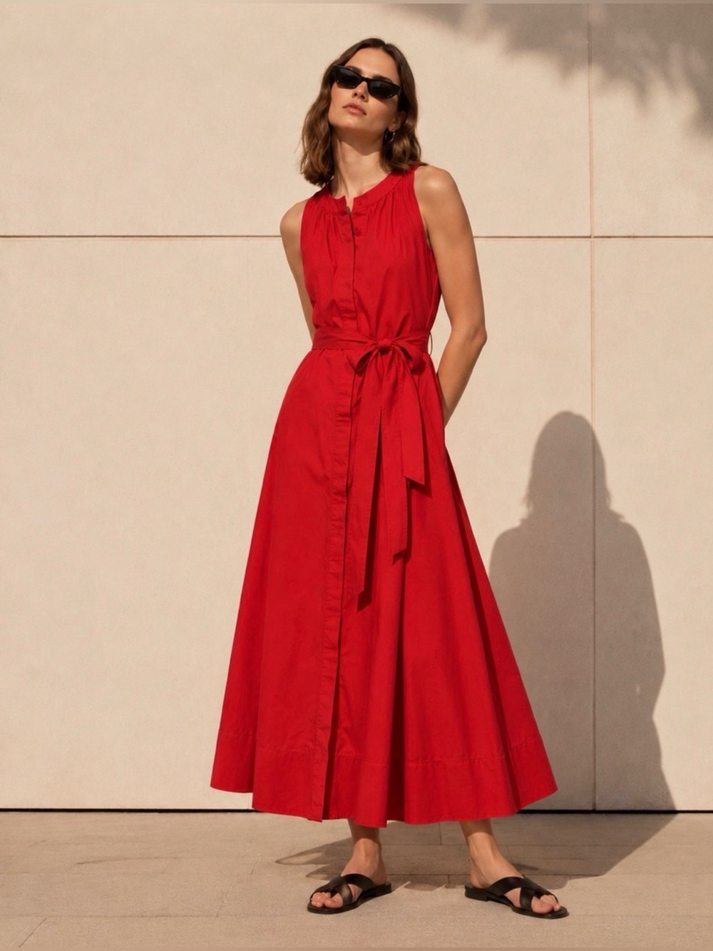 MAX&Co. MaxMara Red A-Line Button Front Maxi Dress with Removable Belt size S